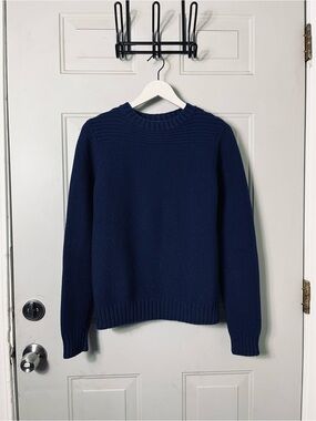 Hardy Amies 100% Merino Wool Chunky Knit Crewneck Sweater Navy Blue medium